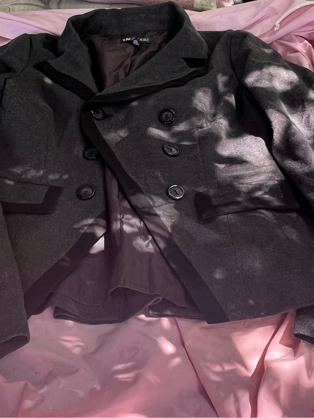 I.N. Studio Charcoal Double-Breasted Peacoat